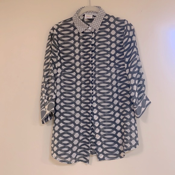 Gretchen Scott Grey and Cream Blouse - Picture 1 of 7